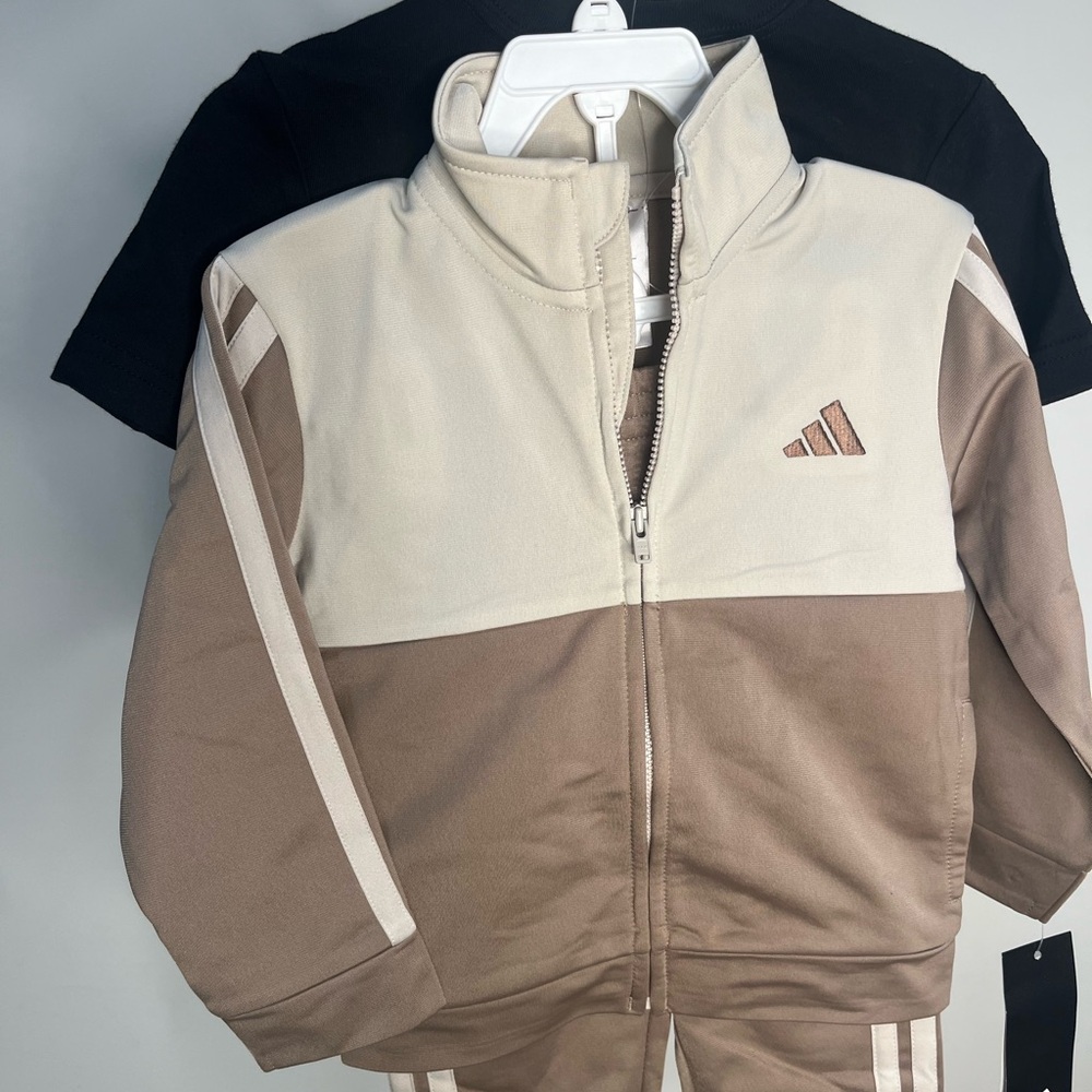 Adidas Cream and Brown Zip-Up Jacket
